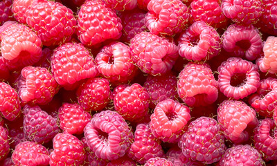 Reife frische Himbeeren in Nahaufnahme, die auf einem lokalen Markt angeboten werden.