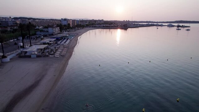 The Golfe-Juan beach on the french riviera drone view