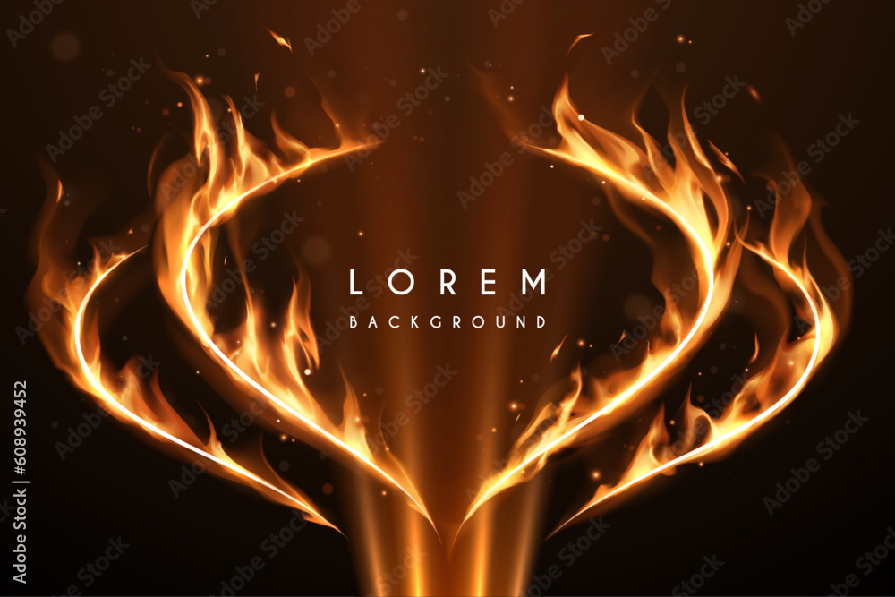 Wall mural lines in fire frame template with sparks and light rays