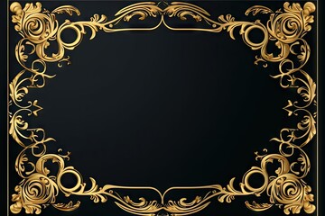 Vintage inspired Golden Frame on a Black Background Isolated. Generative AI illustrations