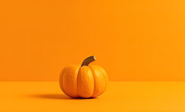 Seasonal background Wallpaper with copy-space. Pumpkin on Orange color. Fall Concept. Generative AI