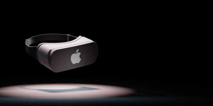 Apple VR Virtual Reality Headset Spotlighted on Black Background