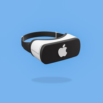Apple VR Virtual Reality Headset on Blue Background