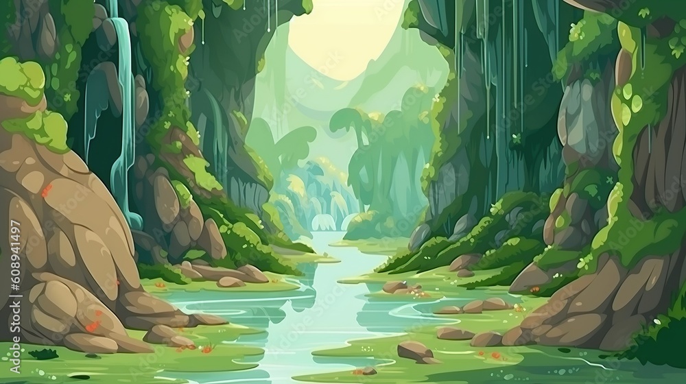 Poster abstract background green canyon. a captivating banner design with an abstract background featuring 