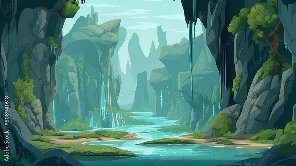 Poster abstract background green canyon. an artistic illustration in a banner design, displaying an abstrac