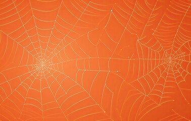 Orange halloween background with spiders web. Generative AI
