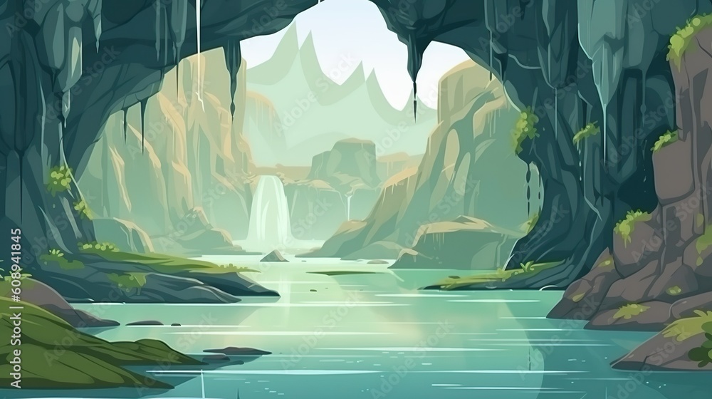 Poster abstract background green canyon. illustration set against an abstract background in a banner design