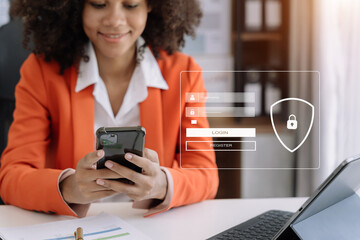 Concept of cyber security, information security and encryption, secure access to user's personal...