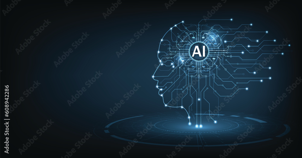 Aufkleber electronic brain and concept of artificial intelligence(ai).graphic of a digital brain and human hea