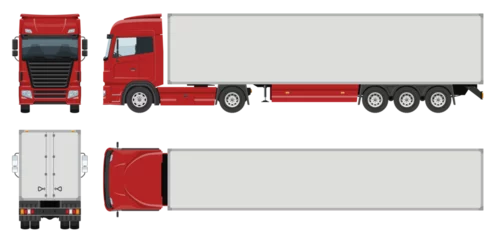 Zelfklevend Fotobehang Semi trailer truck vector template with simple colors without gradients and effects. View from side, front, back, and top © Yuri Schmidt