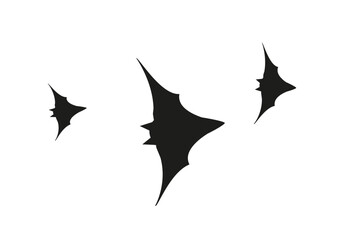 Three flying bats. Isolated contour icon bat image. Halloween outline object. Black vector illustration on white background.