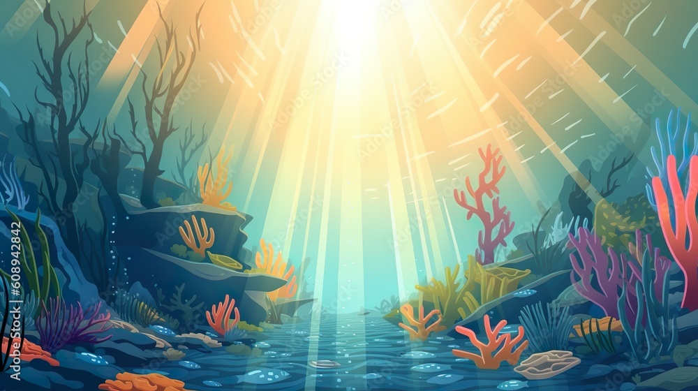 Poster background sunbeams through the ocean. a banner design showcasing an abstract background with a illu