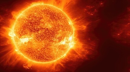 Close-up of sun with solar storm in space. Generative AI.