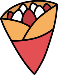 料理食べ物のカラー単品アイコン　クレープ