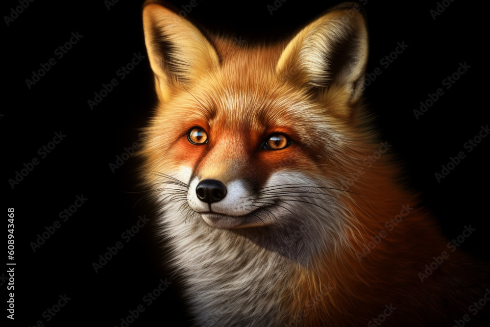 Poster a beautiful photograph of a fox, displaying its elegant red or orange coat and intelligent expressio