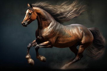 Naklejka na ściany i meble A majestic image of a horse in motion, displaying its strong and graceful physique. Generative AI technology.