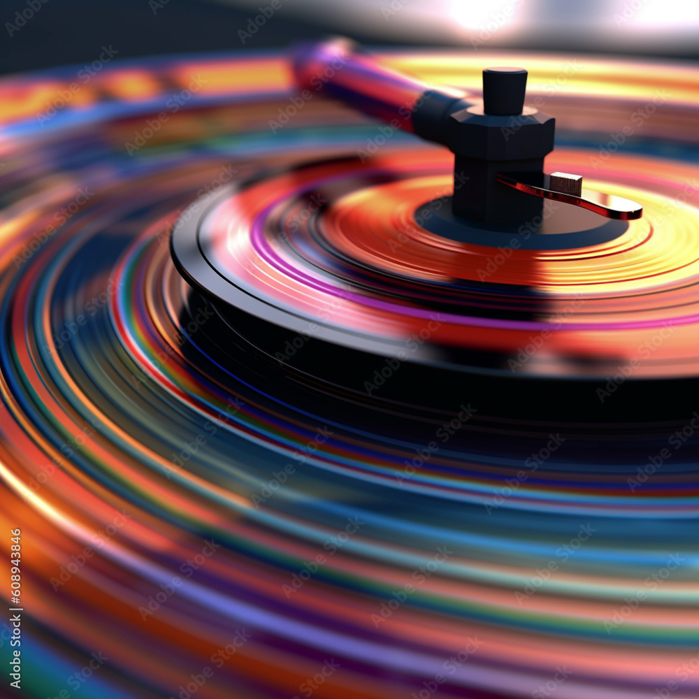 Leinwandbilder a close-up photograph of a vinyl record spinning on a turntable, capturing the grooves and texture o