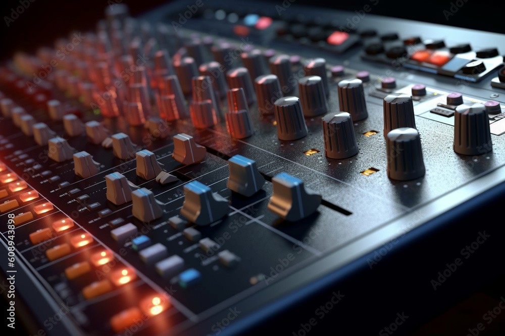 Fototapete a sound mixer board with sliders and knobs, emphasizing the technical aspect of sound engineering an