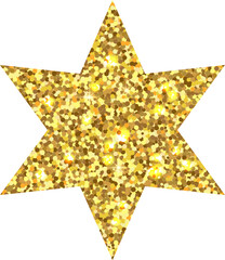 Golden glitter star shape, png isolated with transparent background.