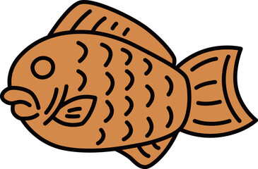  料理食べ物のカラー単品アイコン　たい焼き
