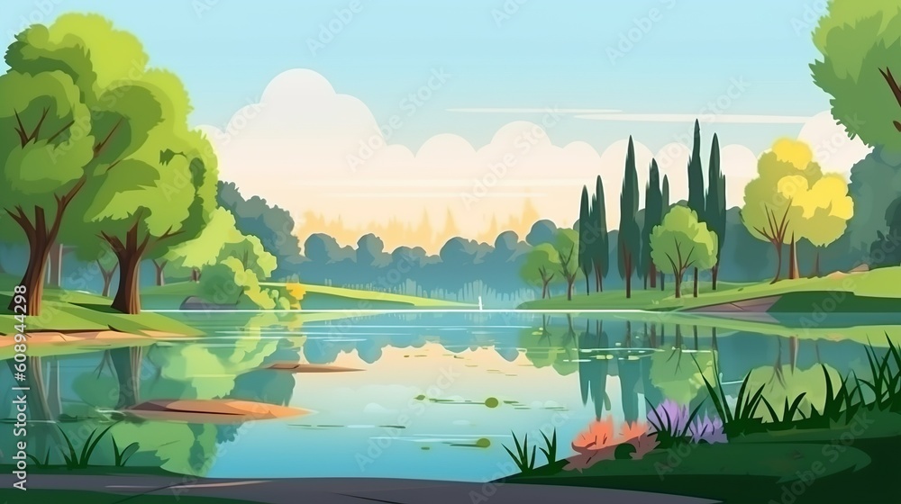 Poster background park. the tranquility of a park with a banner design showcasing an abstract background an