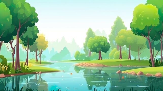 Background park. Enchanting ambiance of a park with a banner design that features an abstract background and a carefully rendered  illustration. Generative AI.