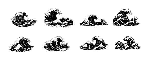 Set of sea wave silhouette isolated on white background. Nature ocean graphic symbol vector illustration © abcvector