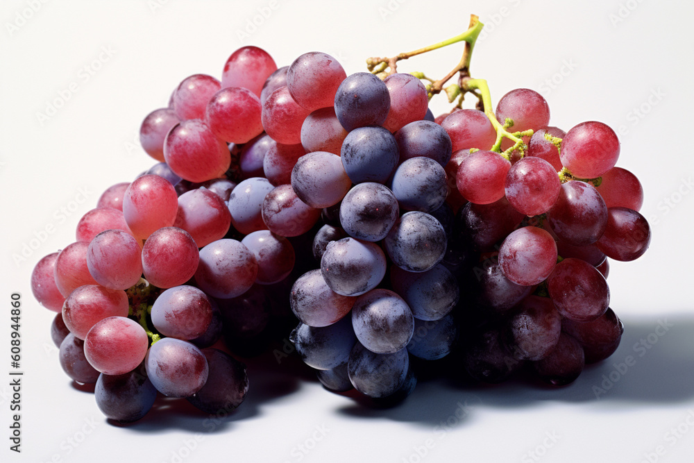 Poster an illustration of a cluster of grapes, with each grape depicted in different shades of purple, conv