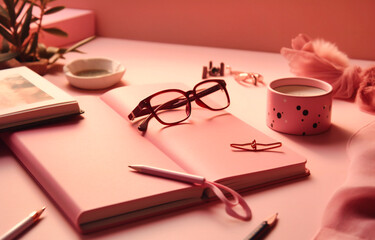 pink planner on a pink background
