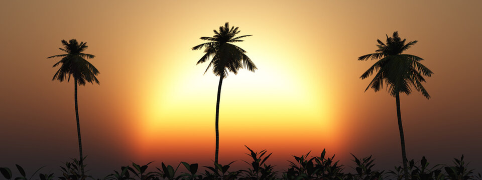 Tropische Landschaft bei Sonnenuntergang