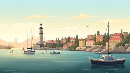 Background quiet harbor. The serene beauty of a quiet harbor through a captivating banner design featuring an abstract background and carefully rendered artwork. Generative AI.