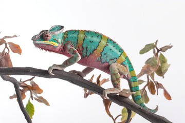 chameleon on a tree branch. a species of lizard. generative ai,