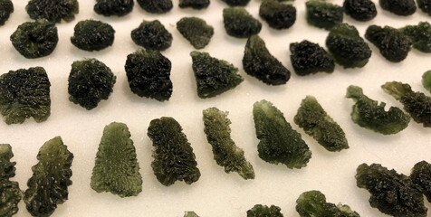Close up view of amazing moldavite stones 