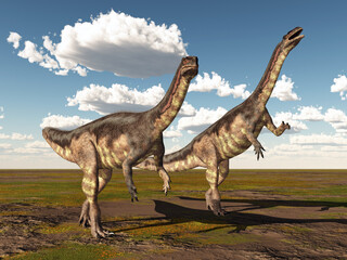 Dinosaurier Plateosaurus in einer Landschaft