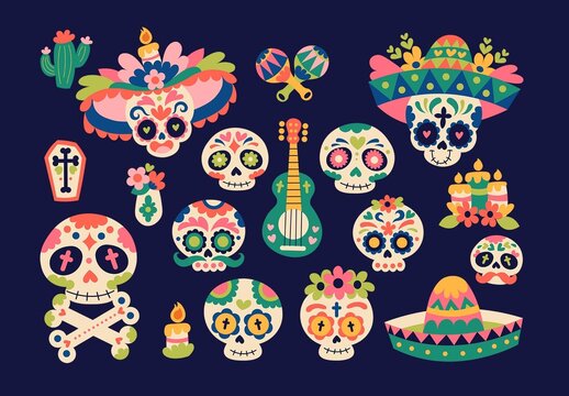 Mexican Sugar Skulls Illustration Set