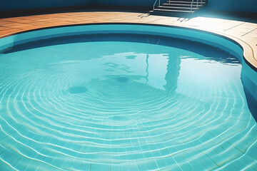 Obraz premium Swimming pool without people in summer, sun shinning on blue water surface in pool, relaxing and fun activity in hot sunny day, Generative AI