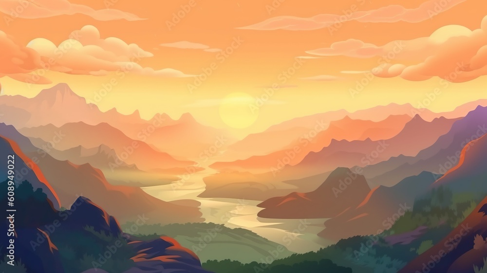 Poster abstract background view of the valley. the mesmerizing colors of a sunset over the valley with desi
