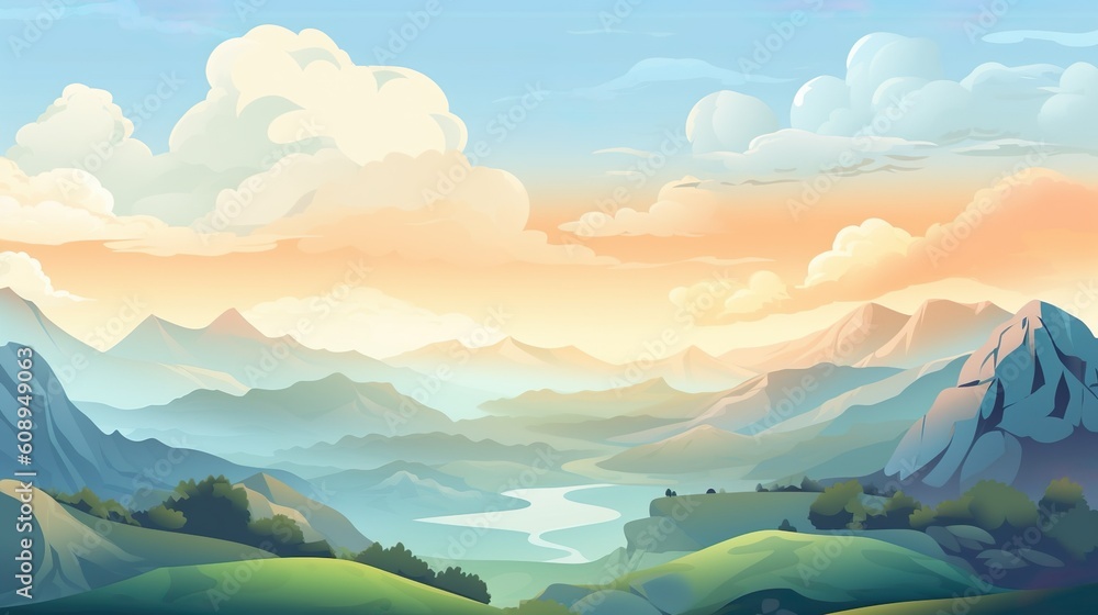 Poster abstract background view of the valley. the tranquil ambiance of a sunset view over the valley in a 