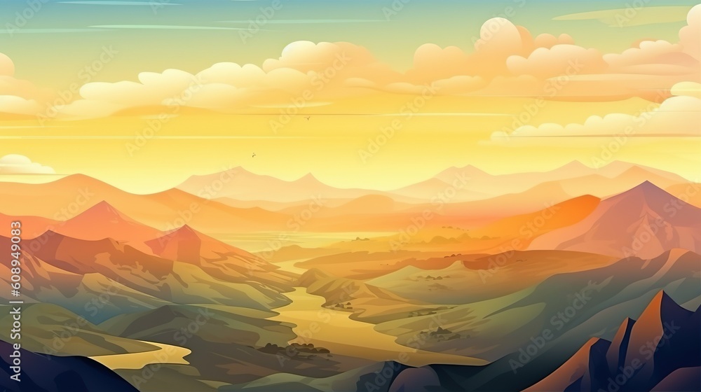 Poster abstract background view of the valley. the captivating hues of a sunset as it paints the view of th