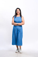 Indian woman giving expression on white background.