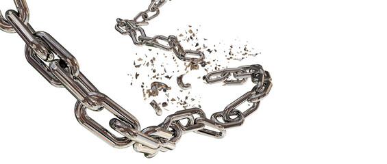 chain breaking break chain horizontal silver broken shuttered - 3d rendering