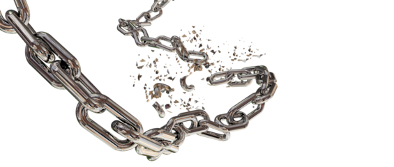 chain breaking break chain horizontal silver broken shuttered - 3d rendering