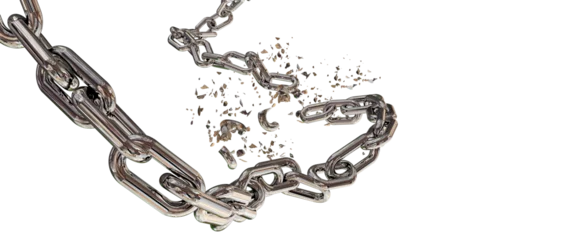 Foto op Plexiglas chain breaking break chain horizontal silver broken shuttered - 3d rendering © sea and sun