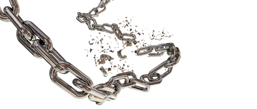 chain breaking break chain horizontal silver broken shuttered - 3d rendering