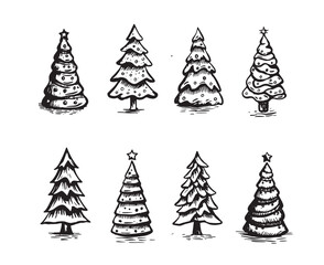 Christmas tree set, Hand drawn illustrations.	
