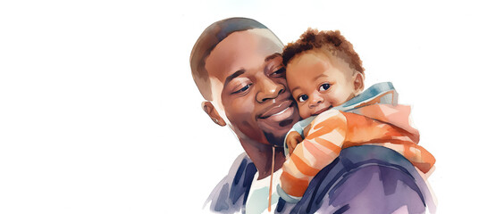 African american dad holding and hugging his little son. Fathers day concept.