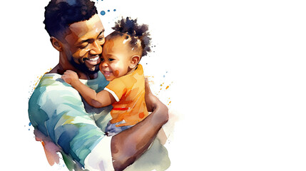 African american dad holding and hugging his little son. Fathers day concept.