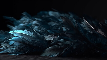 A blue feathered blanket with a black background.generative ai