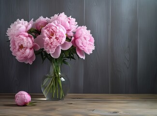 Vase with beautiful peony flowers on table. created with Generative AI technology