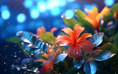 Colorful flowers with bokeh background. Generative AI